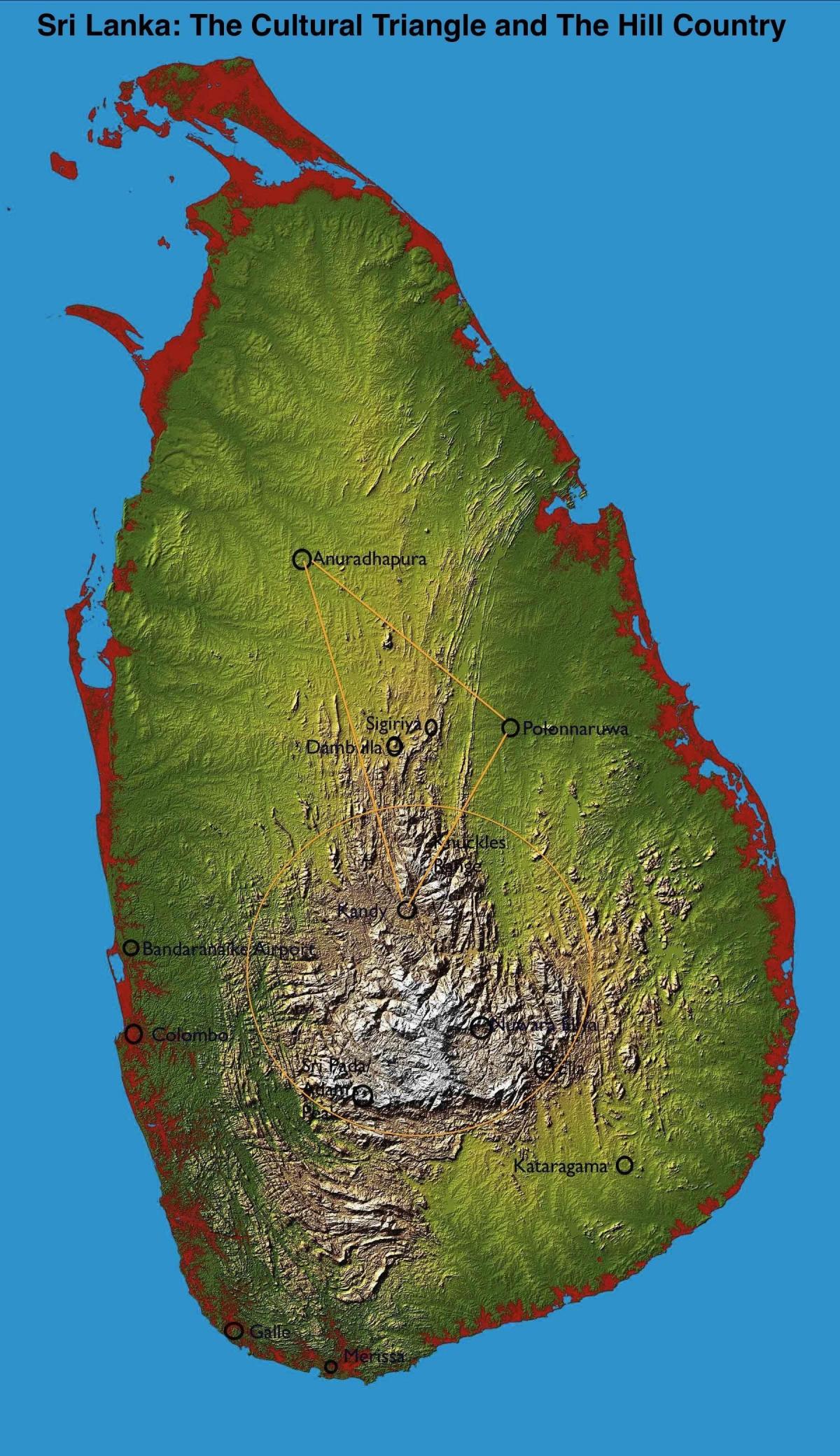 mapa del país de la colina de Sri Lanka
