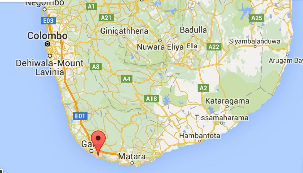Sri Lanka, el sur de la costa del mapa