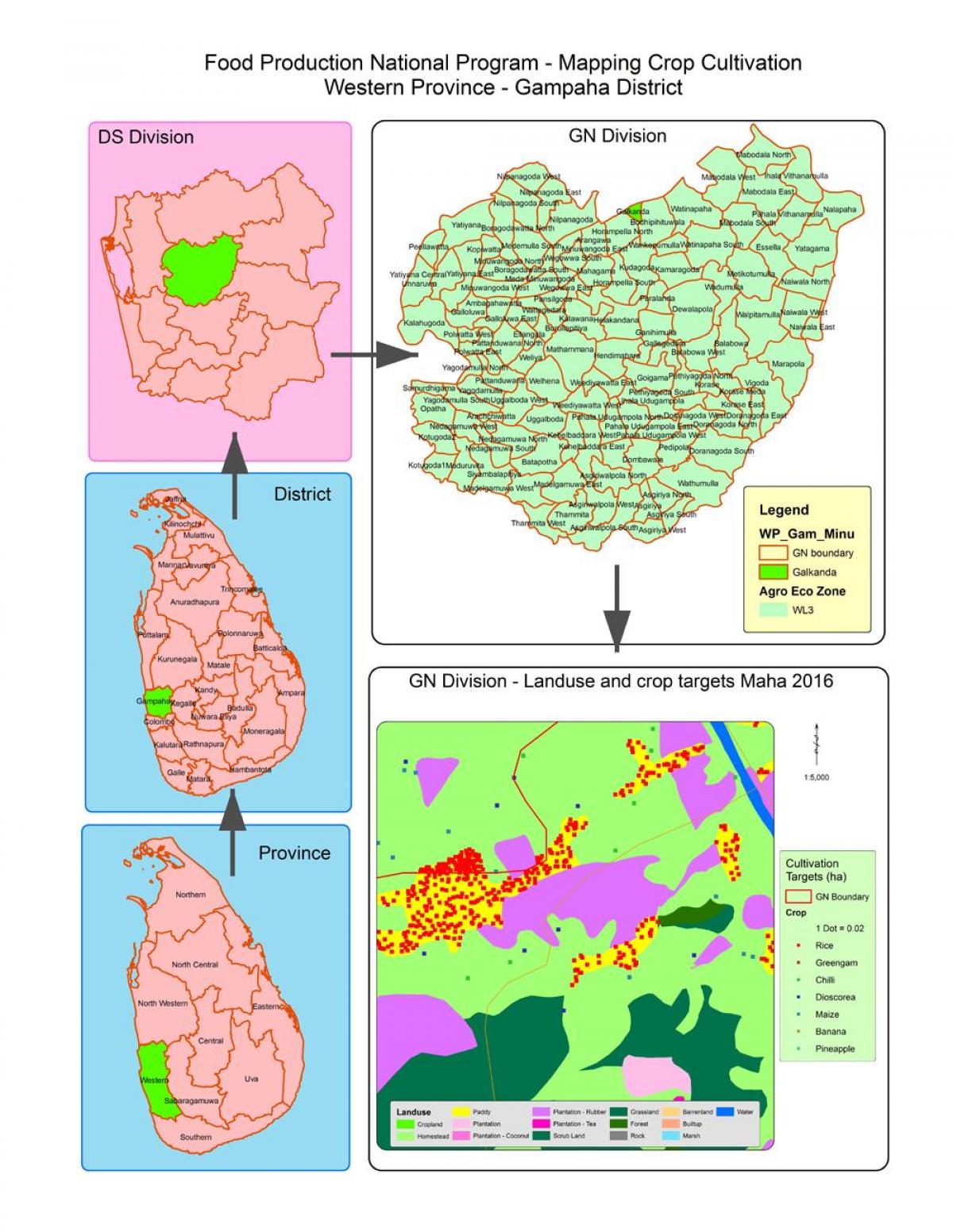 mapa de gn división mapa de Sri Lanka