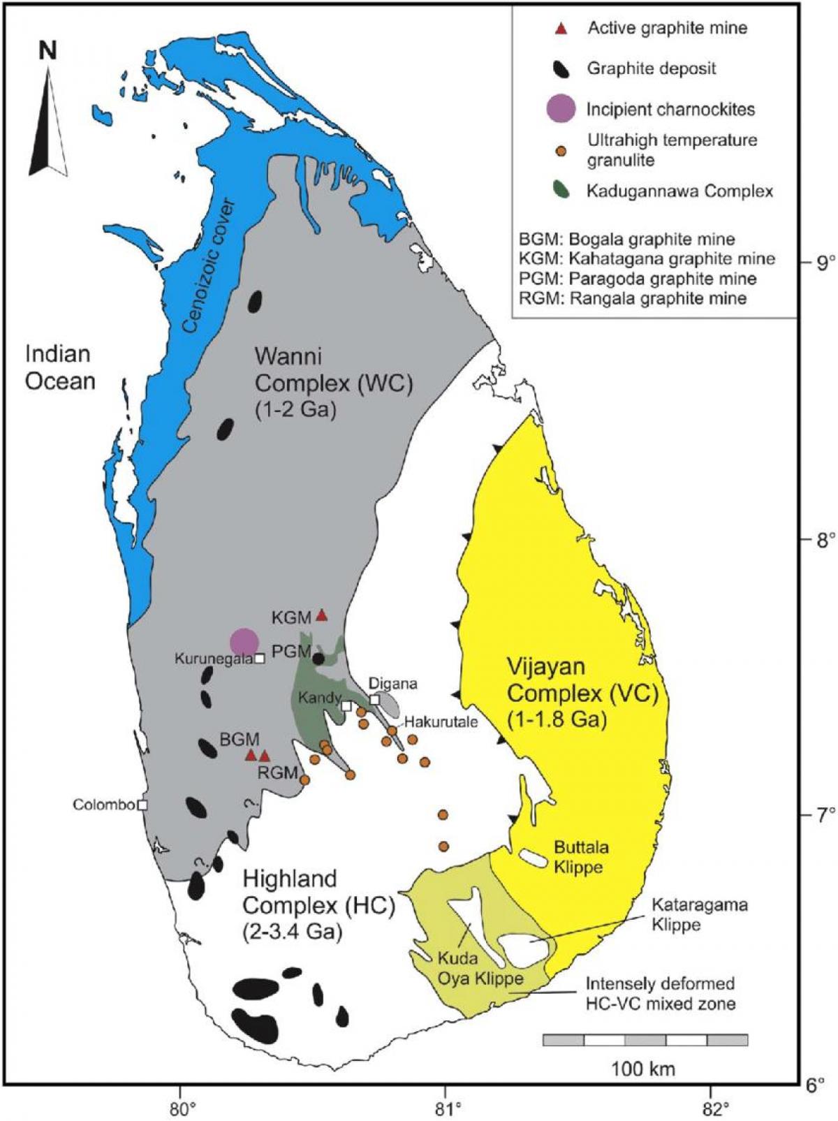 mapa de minerales en Sri Lanka