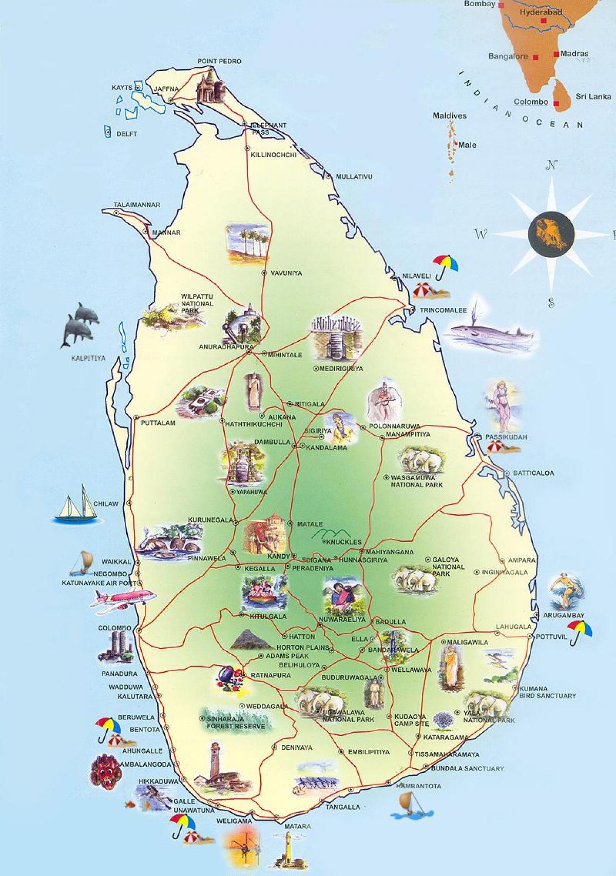 atracciones turísticas de Sri Lanka mapa