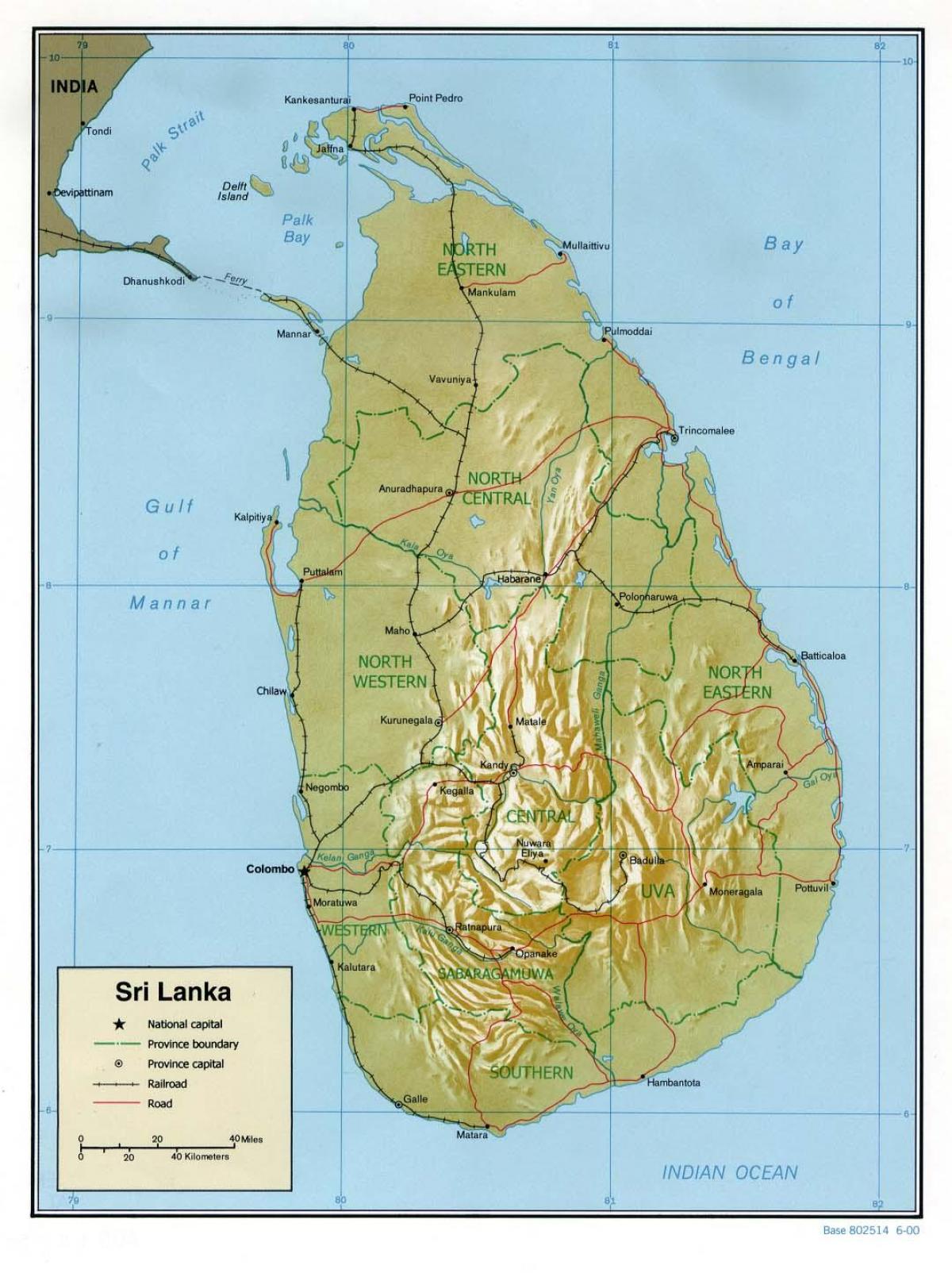 mapa de Sri Lanka carreteras con kilómetros