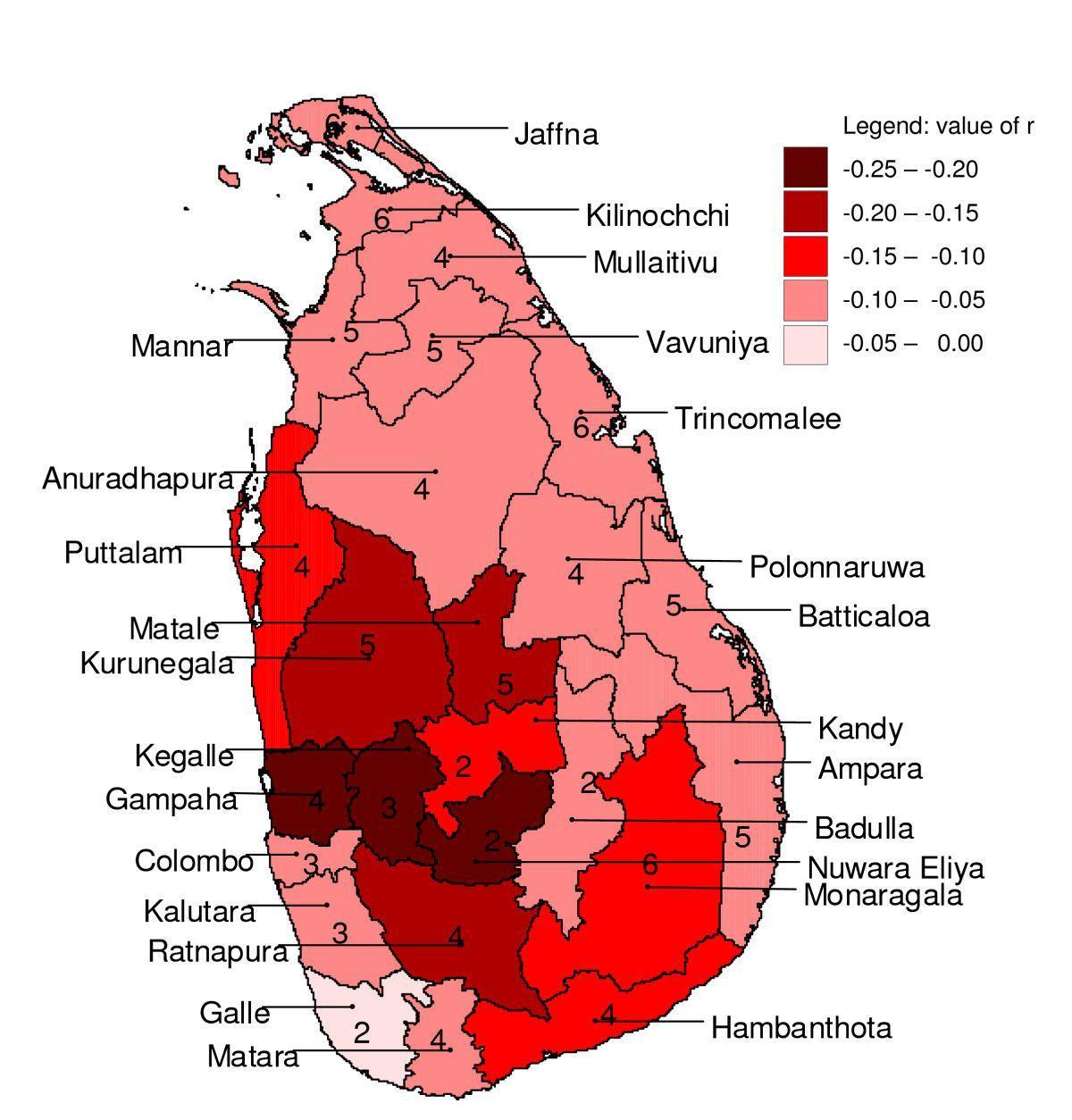 mapa de Sri Lanka de la malaria