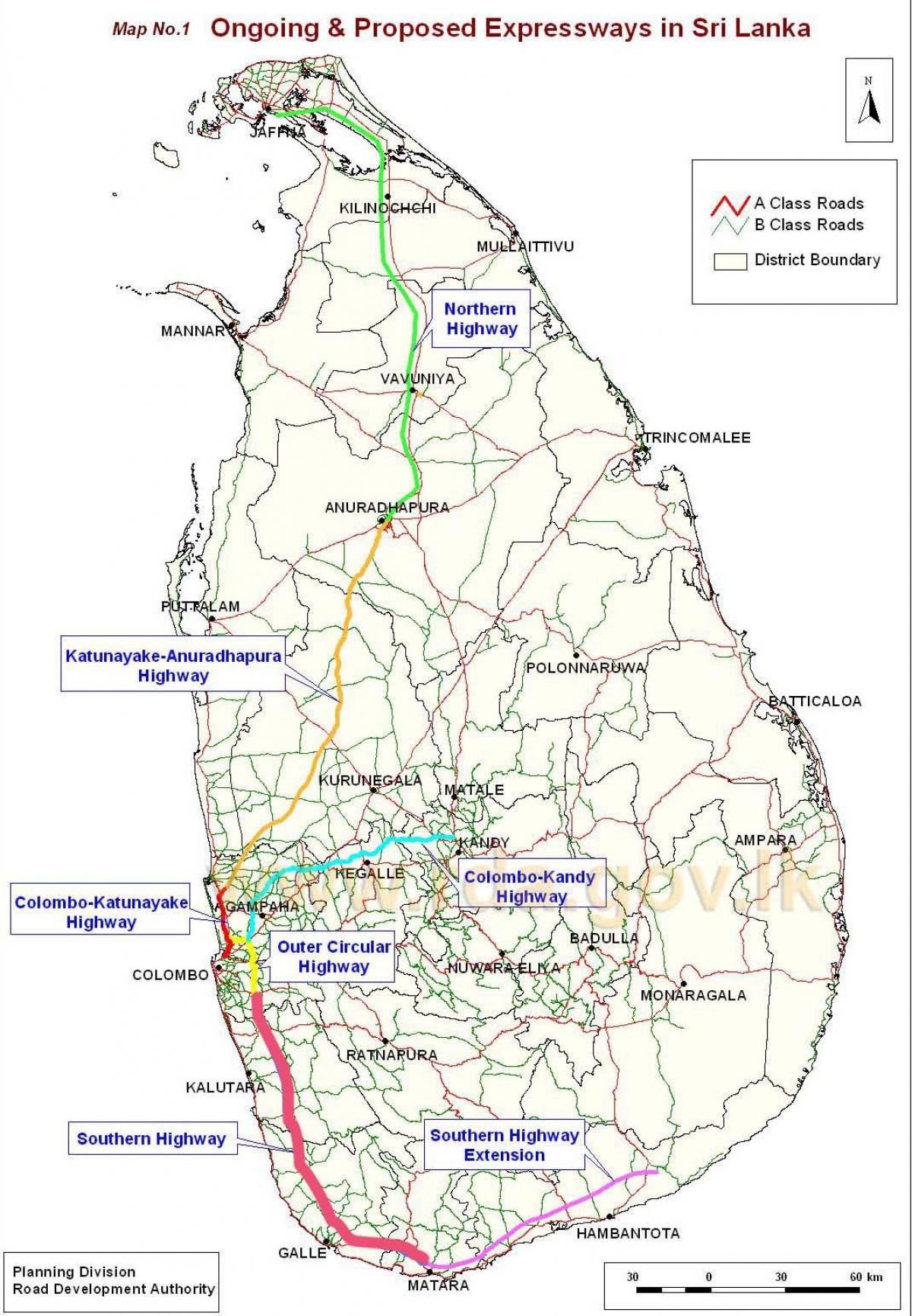 nuevo mapa de las autopistas en Sri Lanka