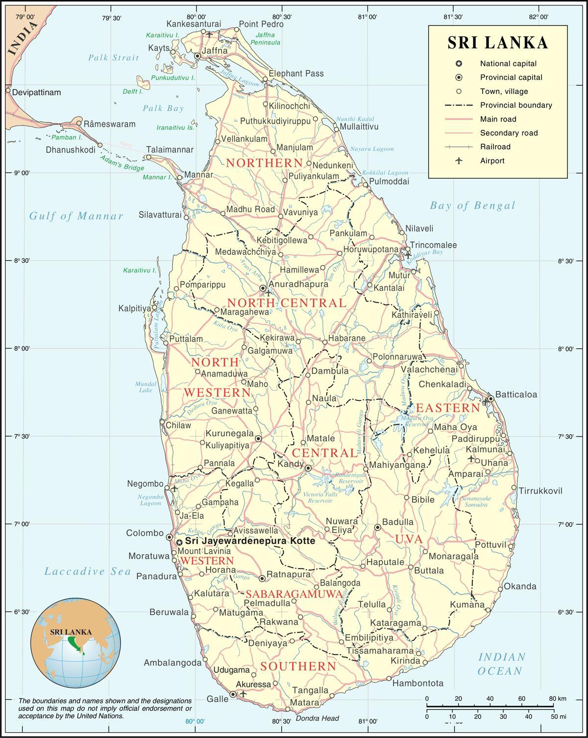 Sri Lanka mapa de carreteras calculadora de distancia