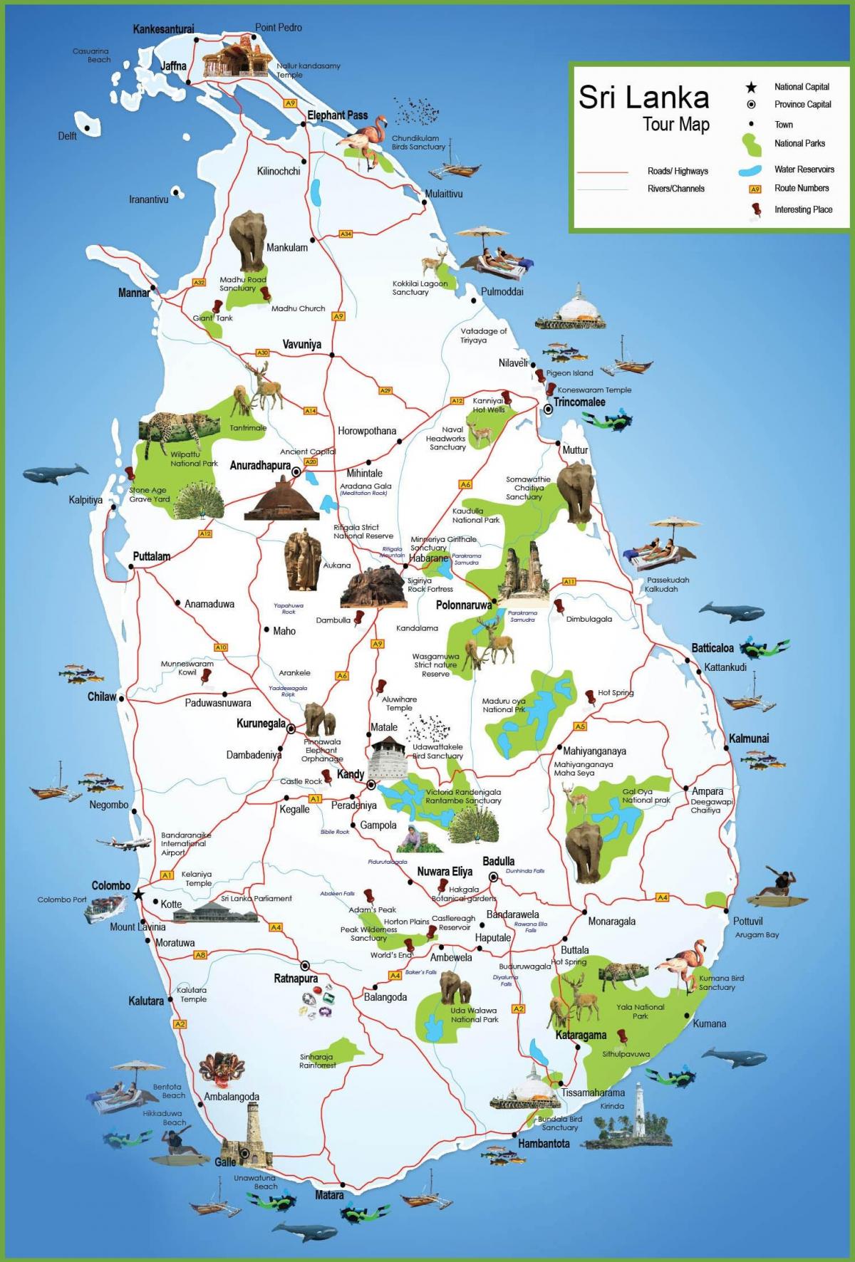 lugares turísticos en Sri Lanka mapa