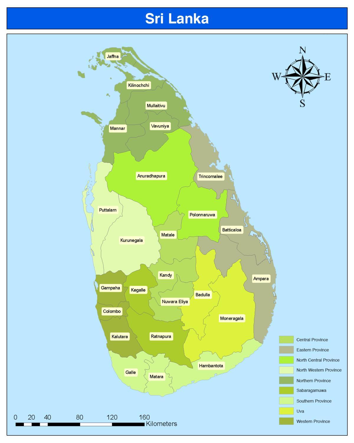 distrito en Sri Lanka mapa