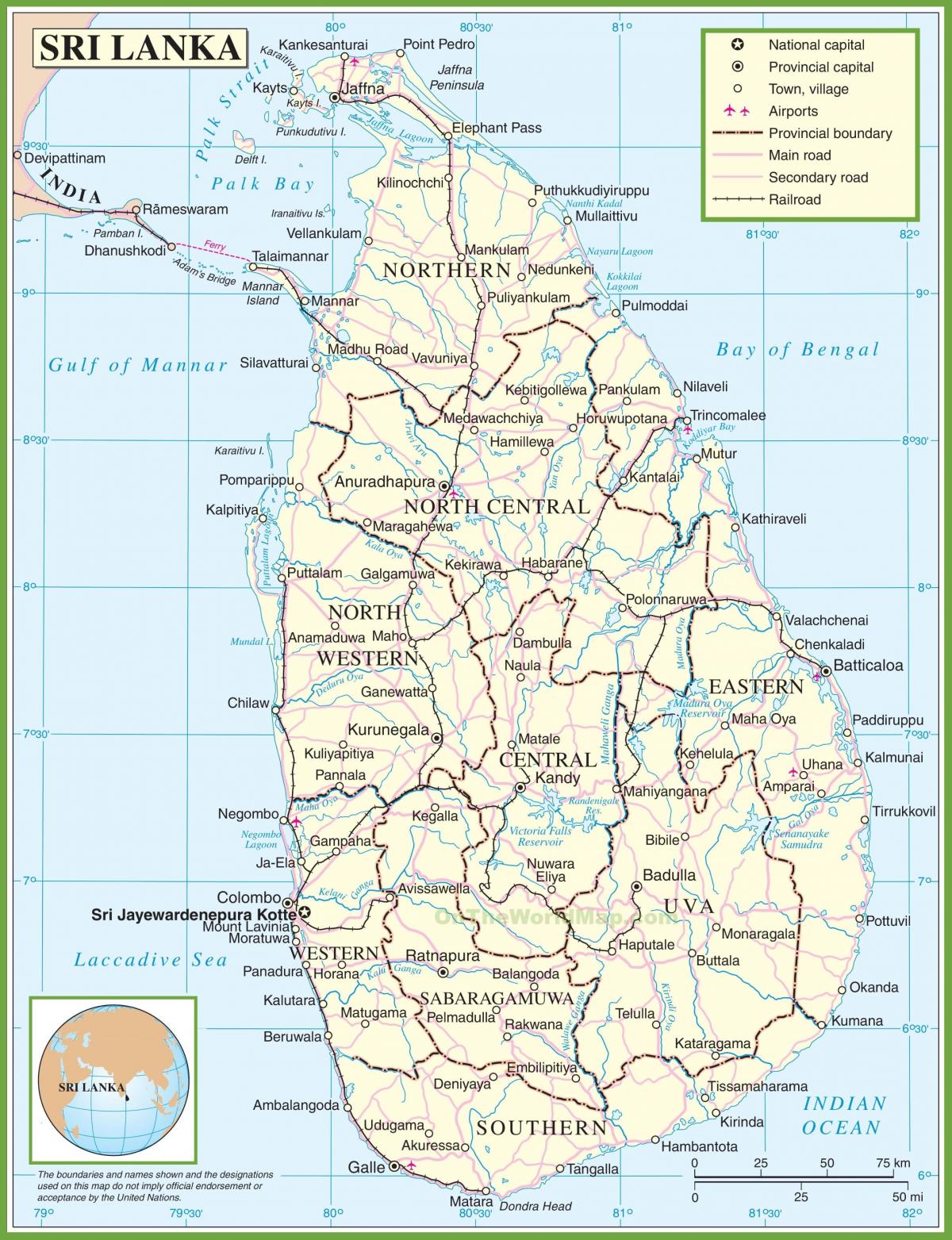 mapa de Sri Lanka político