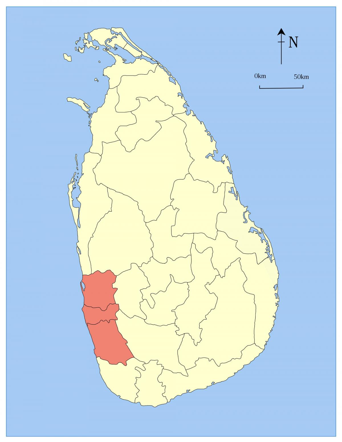 mapa de Sri Lanka occidental de la provincia