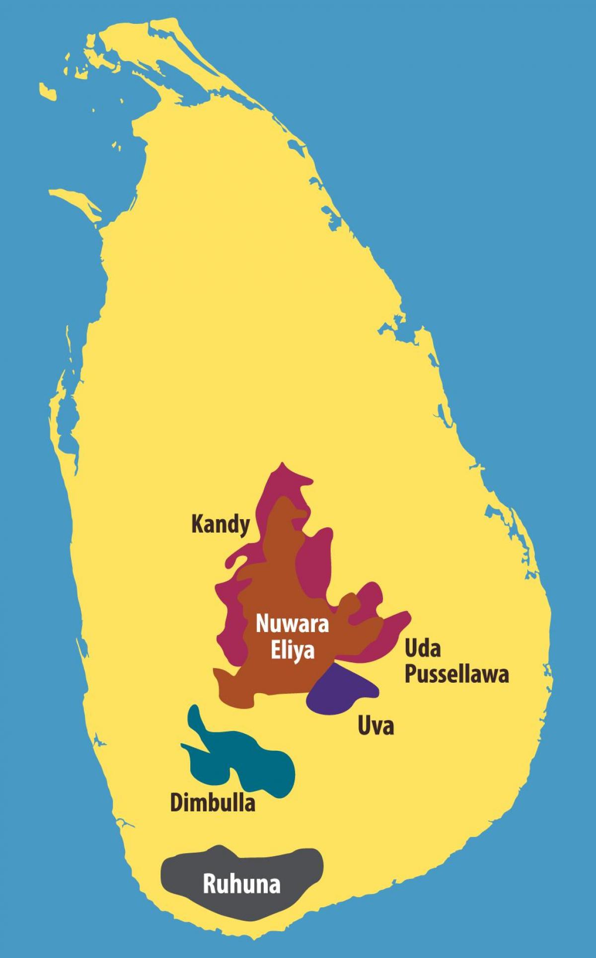 mapa de Sri Lanka plantaciones de té