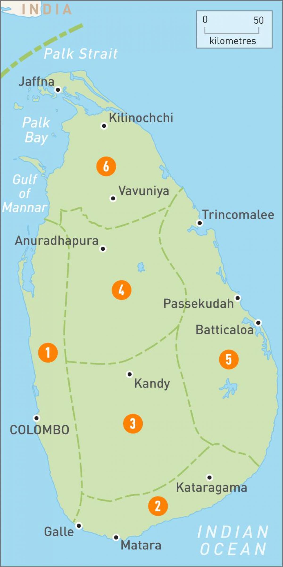 mapa de Sri Lanka regiones