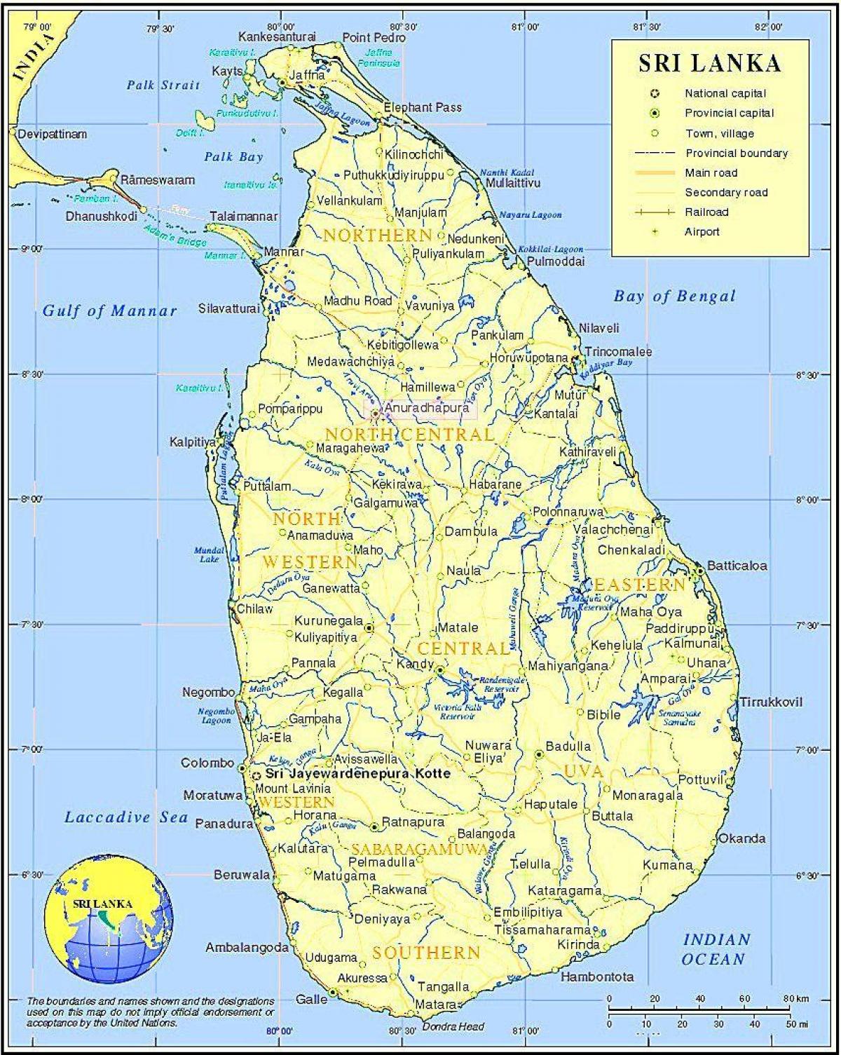 Sri Lanka tren mapa de la red