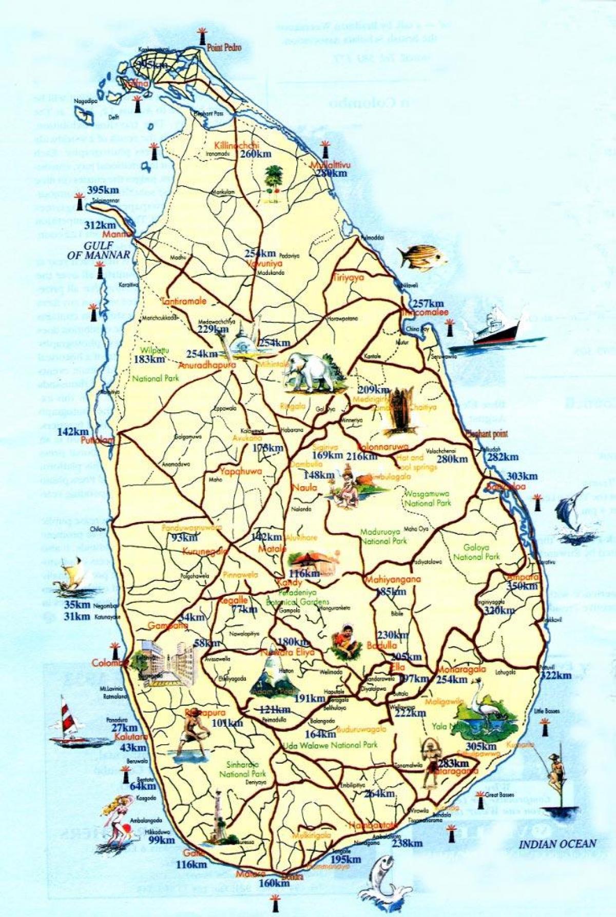 mapa turístico de Sri Lanka con ciudades