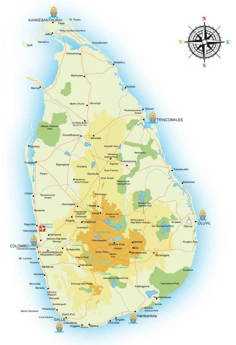 mapa de identificación de la oficina de Sri Lanka