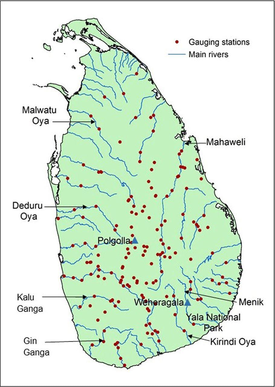 Sri Lanka principales ríos mapa