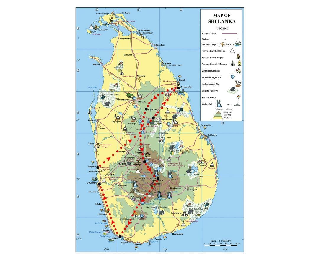 mapa de símbolos en Sri Lanka