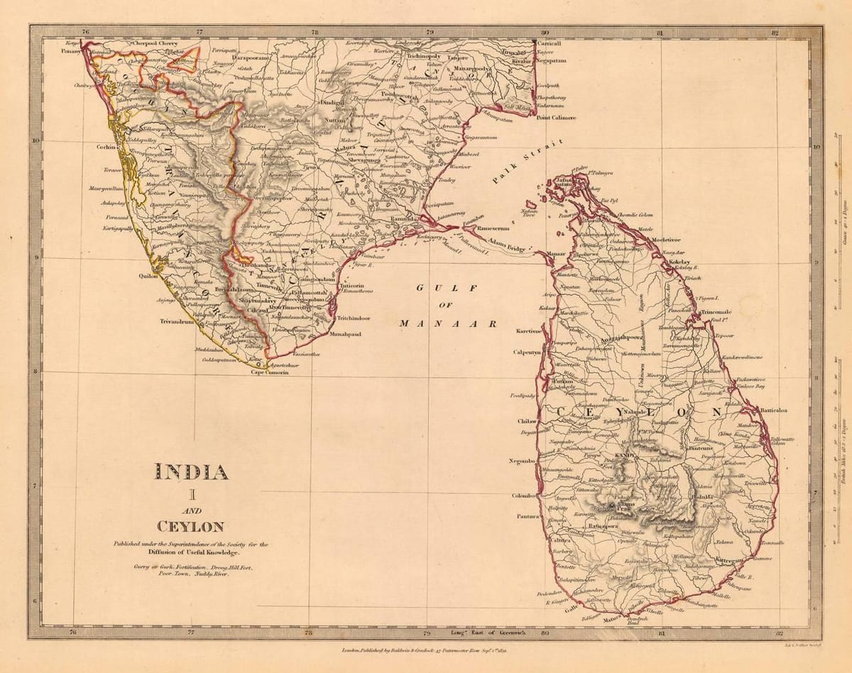 antiguo Ceilán mapa