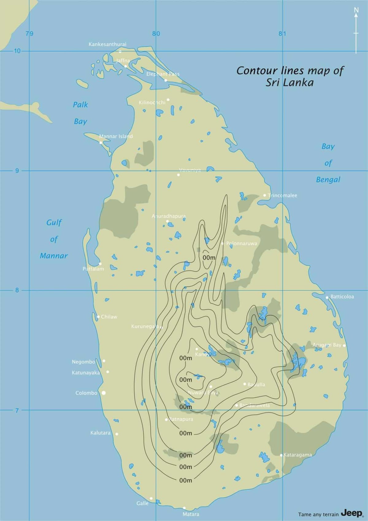 mapa de mapa de contorno de Sri Lanka