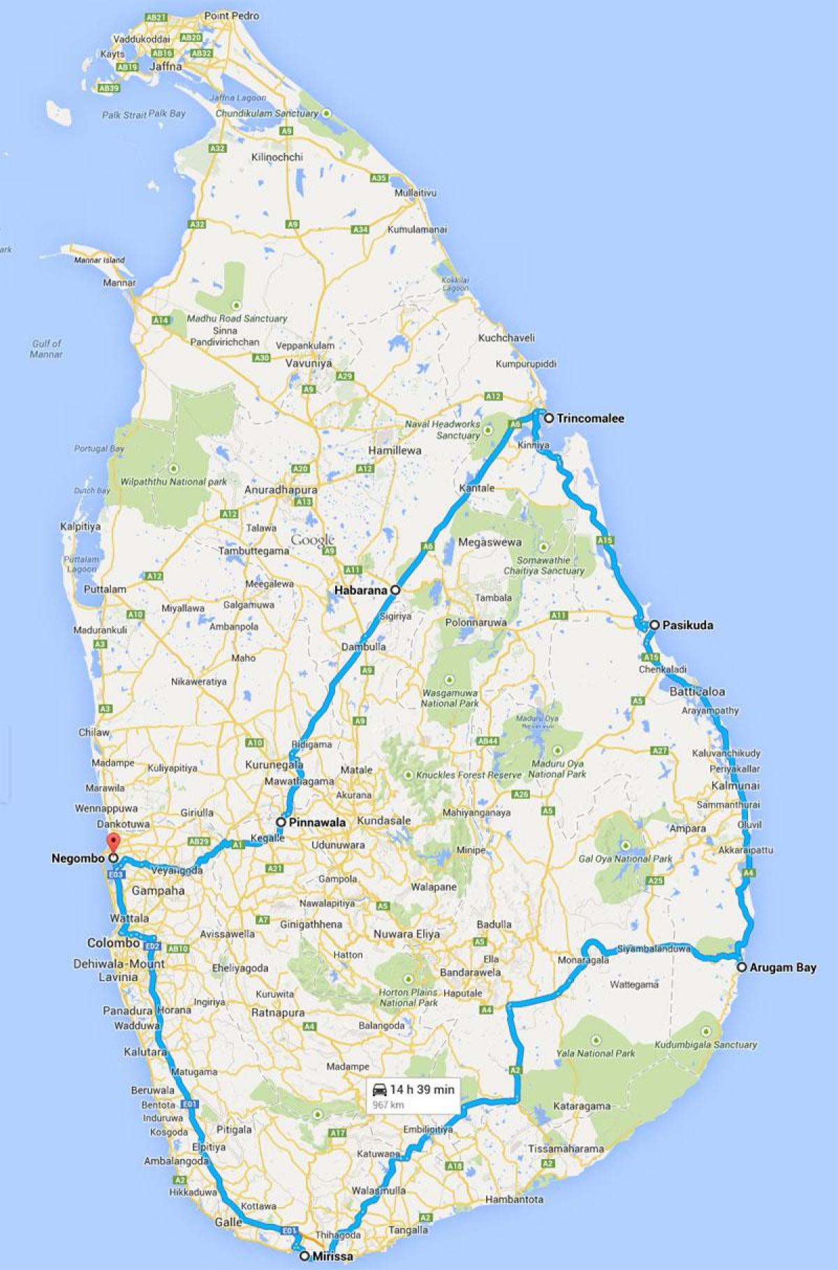 Sri Lanka mejores playas mapa