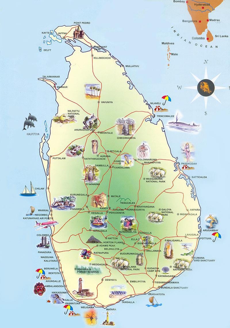 atracciones turísticas de Sri Lanka mapa