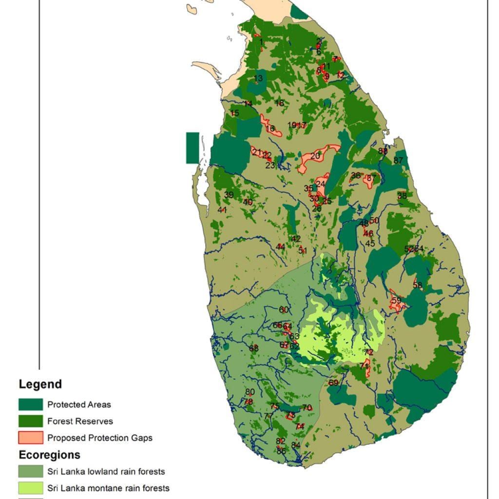 mapa de Sri Lanka bosques