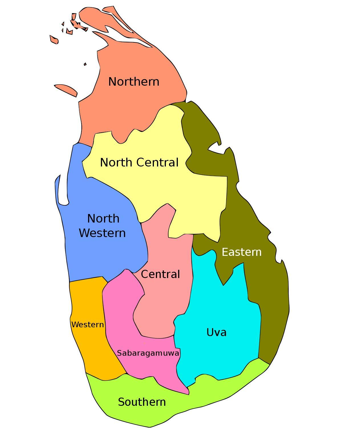 mapa de Sri Lanka de la costa este