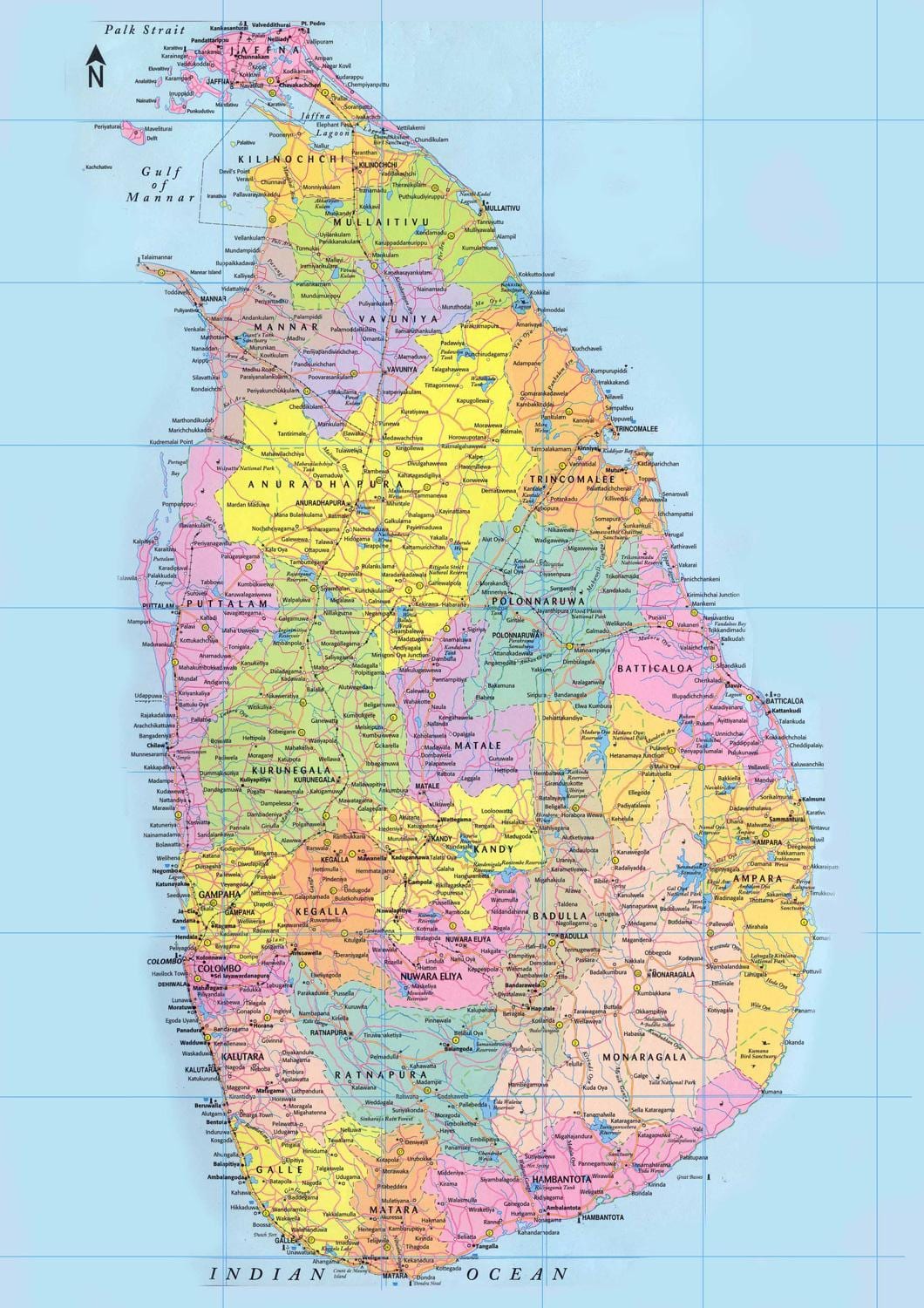 Sri Lanka mapa de carreteras de distancia de km
