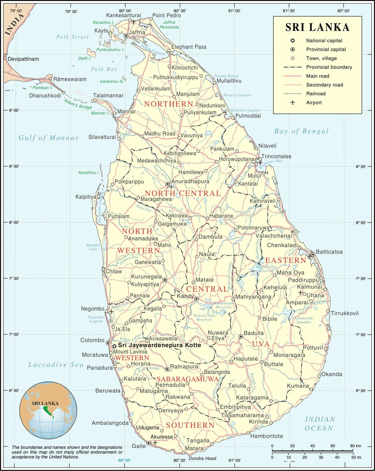 mapa de Sri Lanka de la ciudad