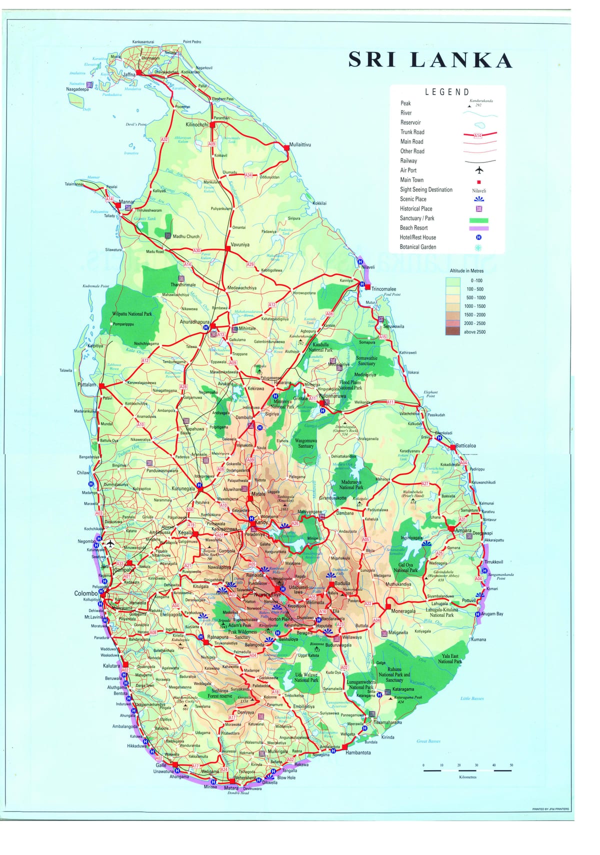 mapa de Sri Lanka de transporte