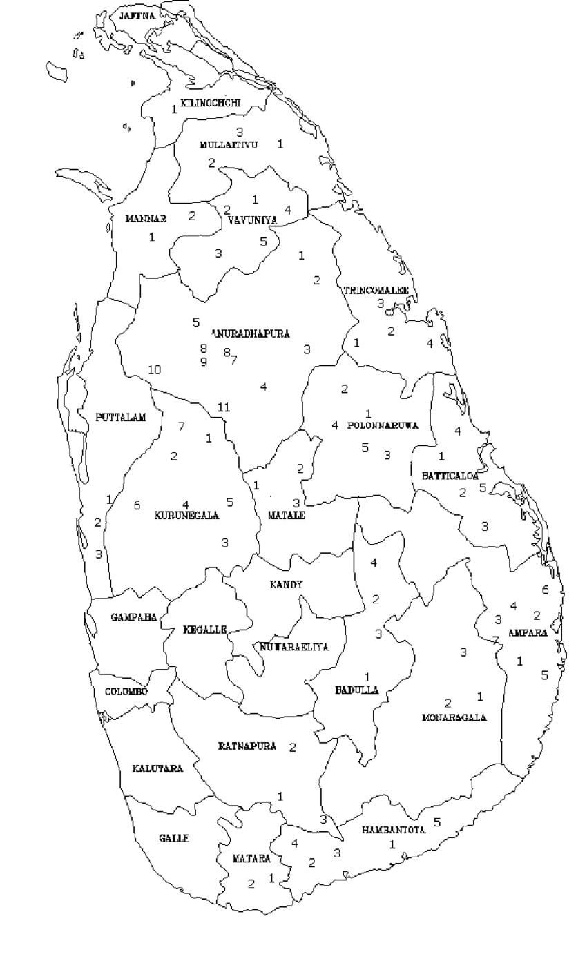 mapa de Sri Lanka mapa en blanco y negro