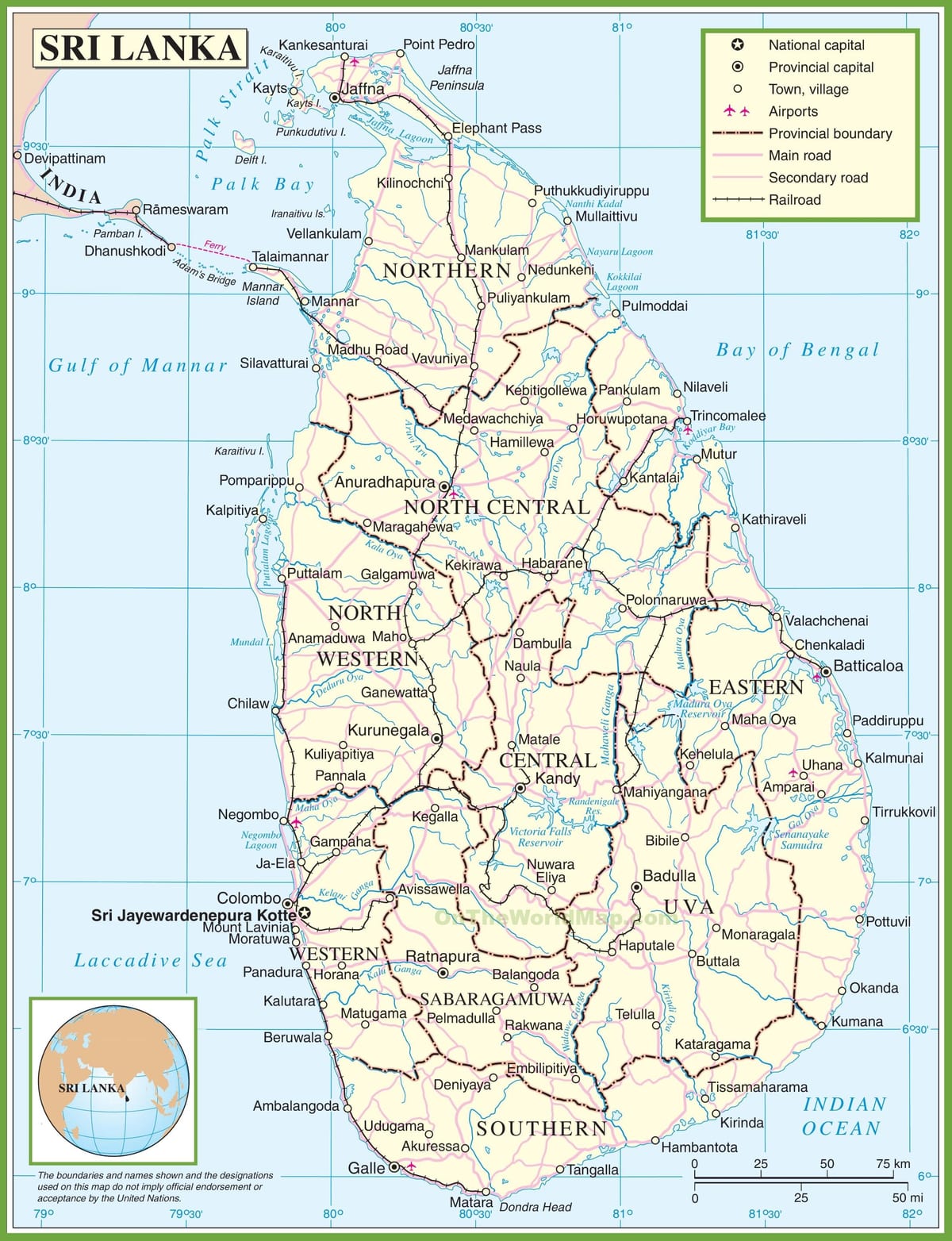 mapa de Sri Lanka político