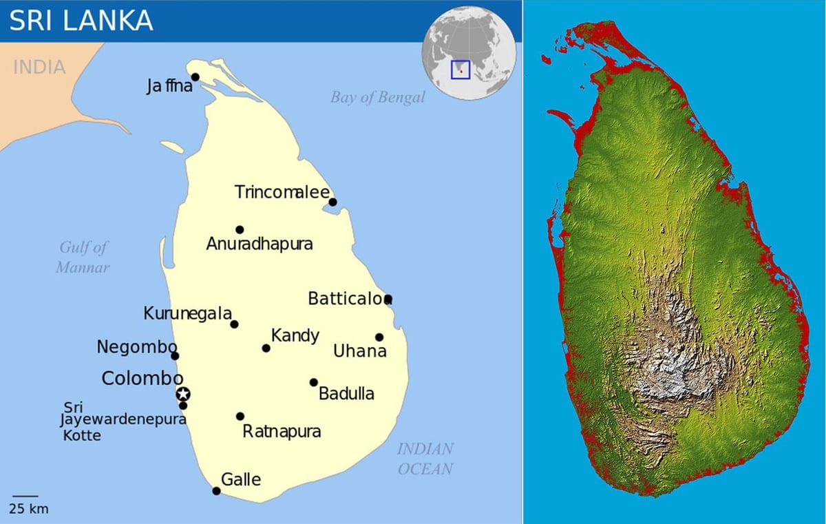 mapa de Sri Lanka topográficos