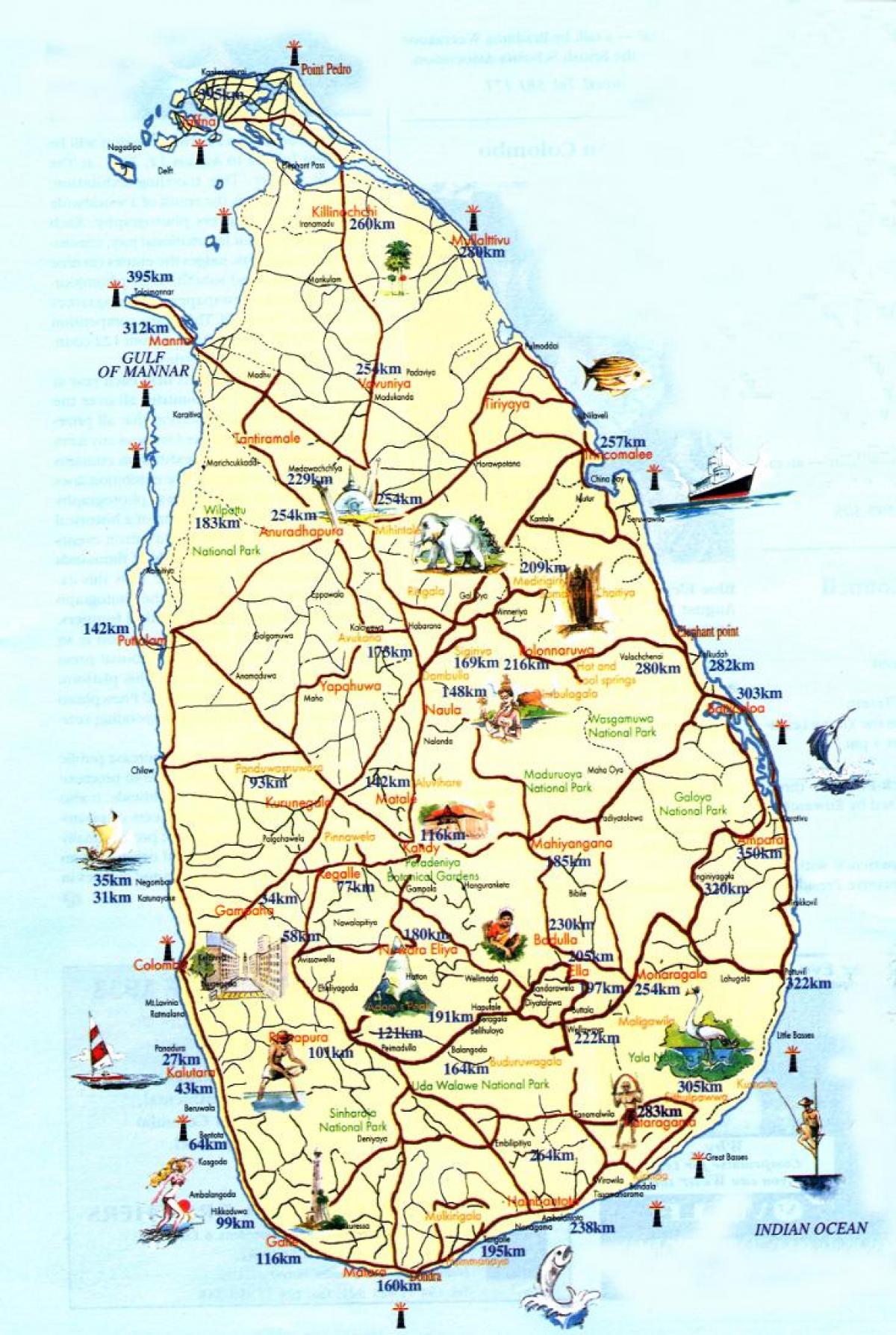 mapa de Sri Lanka resorts de playa