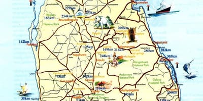 Mapa turístico de Sri Lanka con ciudades