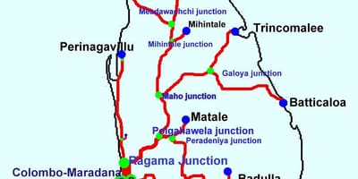 Mapa de Sri Lanka líneas de tren