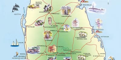 Atracciones turísticas de Sri Lanka mapa