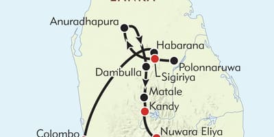 Mapa de Sri Lanka itinerario