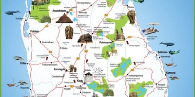 Lugares turísticos en Sri Lanka mapa