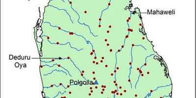 Mapa del río de Sri Lanka