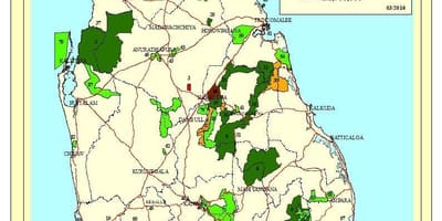 Los parques nacionales de Sri Lanka mapa